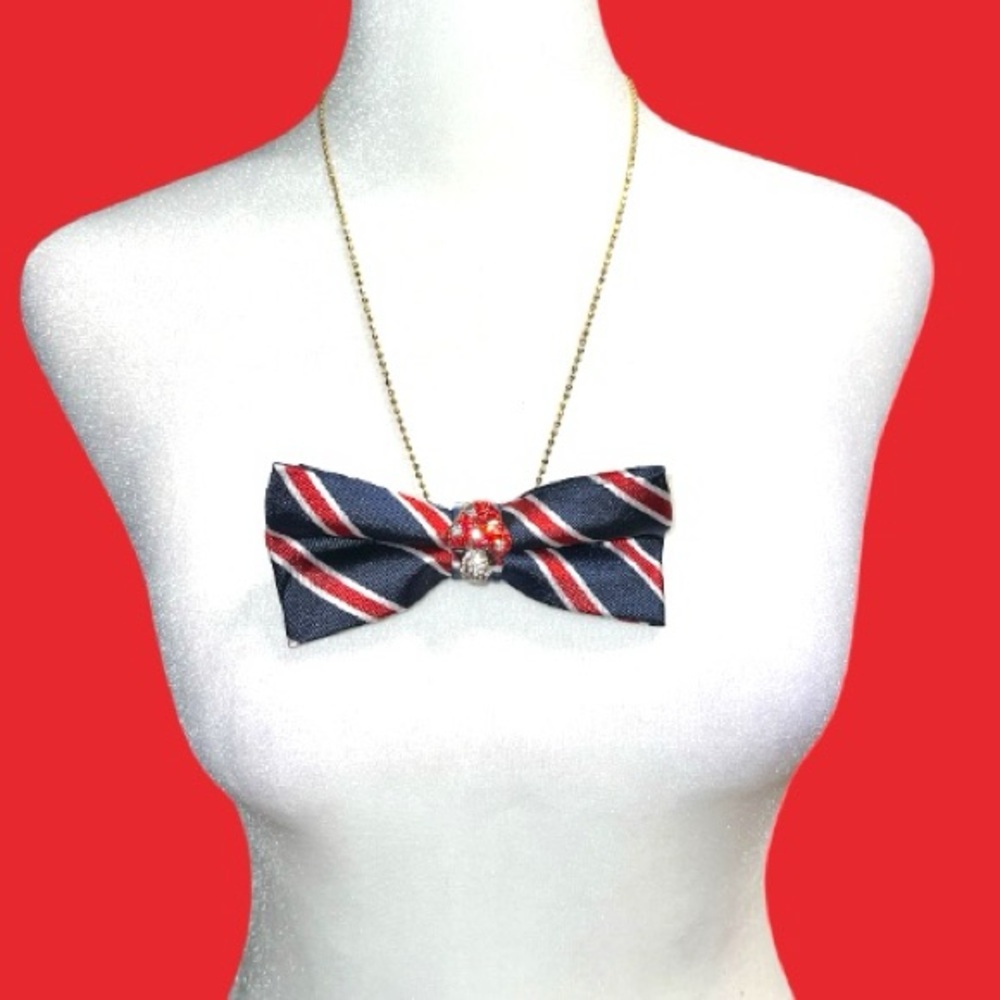 “Dainty Dapper” Striped Bow Tie Necklace